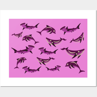 Pink pattern of dolphins and whales Posters and Art